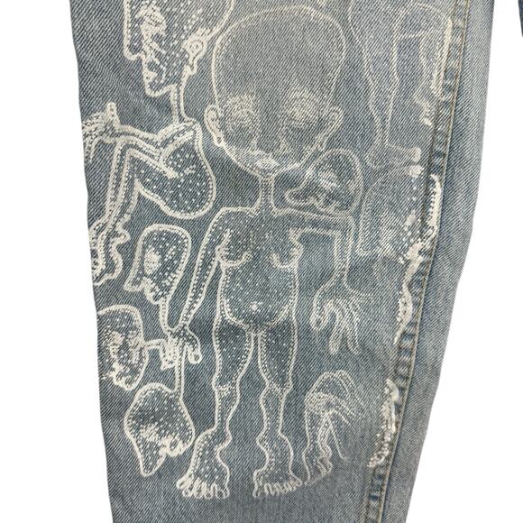 Aeropostale Jeans Womens 10 90's Baggy Light Wash Blue Denim Custom Graphic - Picture 7 of 16